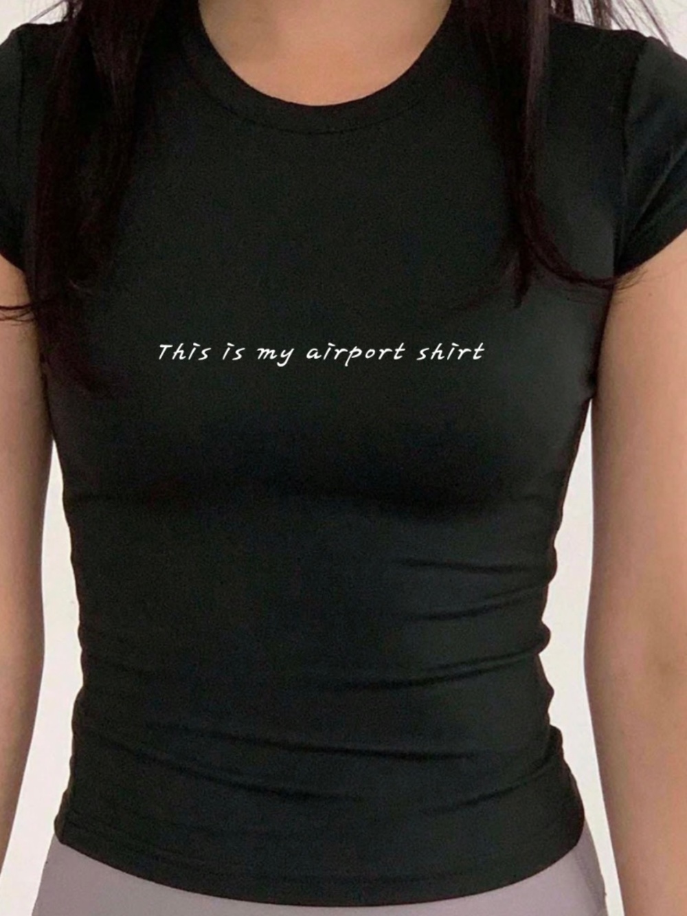 "this is my airport shirt" black baby tee shirt top